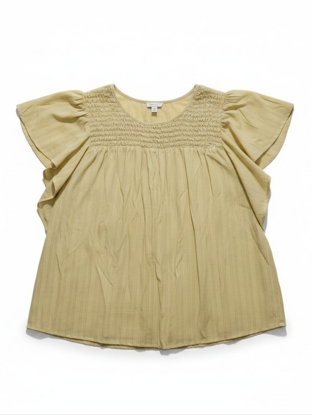 Heyson Smocked Flutter Sleeve Blouse Mustard Boho Cottagecore Top Large